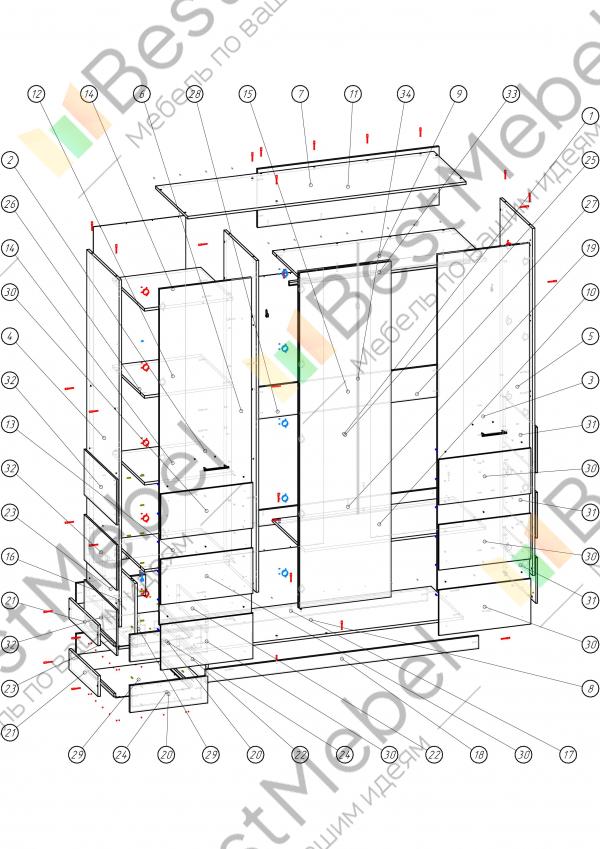 Схема сборки распашного шкафа